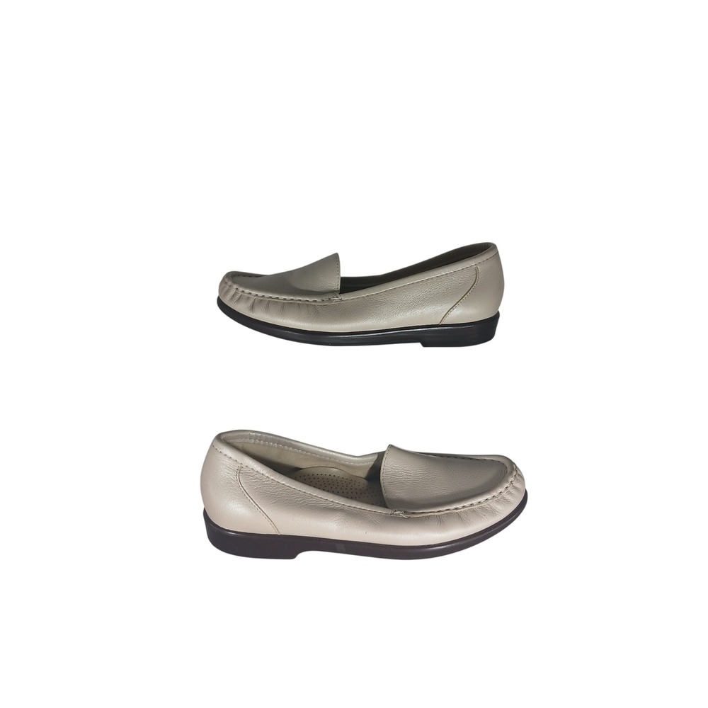 SAS Siesta Loafers 15 N Cream Leather Comfort Shoes Made in USA Tripad Footbed